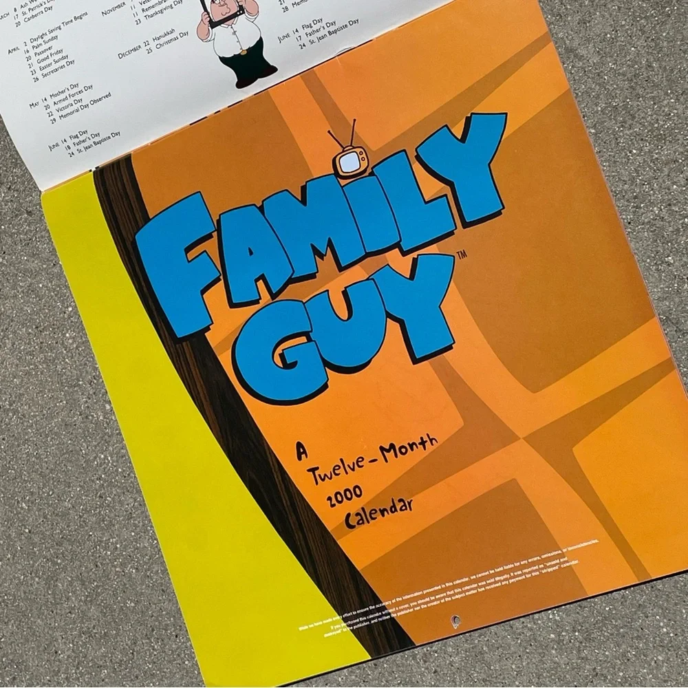 Vtg 1999 Family Guy 12-Month 2000 Peter Stewie Brian Calendar Y2K EARLY MERCH